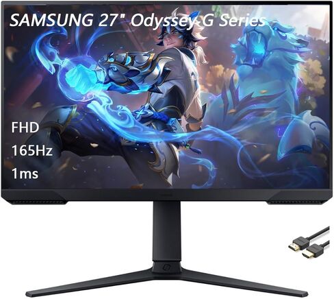 Samsung 27" Odyssey G Series LED Gaming Monitor, FHD, 165Hz, 1ms, Eye Saver, Free-Sync Premium, Height Adjustable, VESA Mount Capability, DisplayPort, HDMI, Black, with GSF HDMI Cable in Saudi Arabia