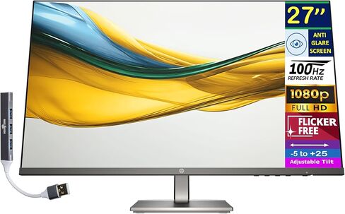 شاشة HP Series 5 527da مقاس 27 بوصة IPS FHD مع وقت استجابة 5 مللي ثانية، مضادة للوهج، خالية من الوميض، سطوع 300 شمعة في المتر المربع، VGA، HDMI وموسع منفذ USB Dockztorm، لون أسود/رمادي معدني (B11W6AT#ABA) 2 حزمة in Kuwait