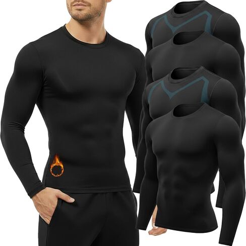 Coume 4 Pack Men's Thermal Compression Shirts Fleece Lined Long Sleeve Undershirt Athletic Base Layer for Cold Weather in Saudi Arabia