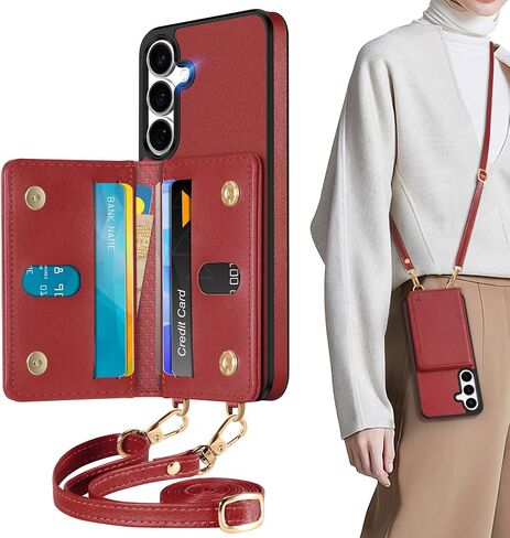 TUCCH Case Wallet for Galaxy S25 Ultra, [Detachable Crossbody Lanyard] PU Leather Folio Magnetic Closure Wallet with RFID Blocking [6 Card Holders], Protective Shockproof Phone Cover 6.9" 2025, Black in Saudi Arabia