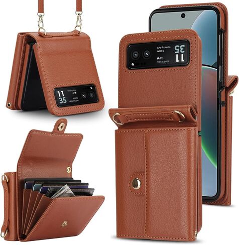 حافظة محفظة لهاتف Motorola Razr+ Plus 2023 مع حزام كروس وحزام معصم، غطاء قلاب جلدي للنساء والفتيات مع حامل بطاقات RFID حافظة واقية لهاتف Motorola Razr+ Plus 2023 أرجواني in Kuwait