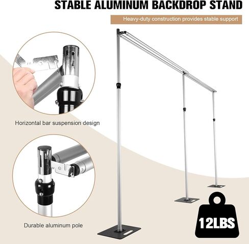 Backdrop Stand 118inch Height 236inch Width Double Crossbar Height Adjustable Stainless Steel Square Backdrop Stand w/Metal Steel Base for Wedding Party Video Studio Birthday in Kuwait