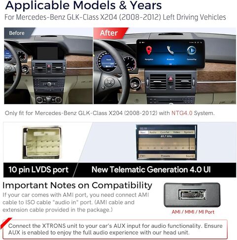XTRONS 12.3 بوصة Android 14 ستيريو سيارة لمرسيدس بنز GLK-Class X204 (2008-2012) نظام NTG4.0، شاشة لمس IPS 4+64 جيجابايت راديو سيارة عالمي 4G نظام تحديد المواقع العالمي يدعم CarPlay Android Auto in Kuwait