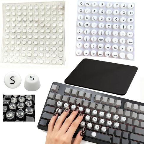Keyboard Cover for Long Nails Set,164PCS Keyboard Stickers Self-Adhesive Universal Nail Art Keyboard Bubbles,Silicone Typing Keyboard Women Playing Games/Office with Mouse Pad in Saudi Arabia