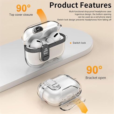 for AirPods Pro 3rd Generation (2025) Clear Electroplated Case, Shockproof Transparent Cover with Lock Clip, Keychain & Kickstand, Supports Wireless Charging for AirPods Pro 3 – DD Rose Gold in Saudi Arabia