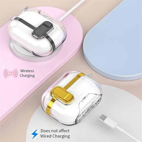 for AirPods Pro 3rd Generation (2025) Clear Electroplated Case, Shockproof Transparent Cover with Lock Clip, Keychain & Kickstand, Supports Wireless Charging for AirPods Pro 3 – DD Rose Gold in Saudi Arabia
