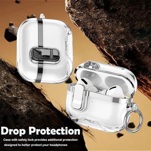 for AirPods Pro 3rd Generation (2025) Clear Electroplated Case, Shockproof Transparent Cover with Lock Clip, Keychain & Kickstand, Supports Wireless Charging for AirPods Pro 3 – DD Rose Gold in Saudi Arabia
