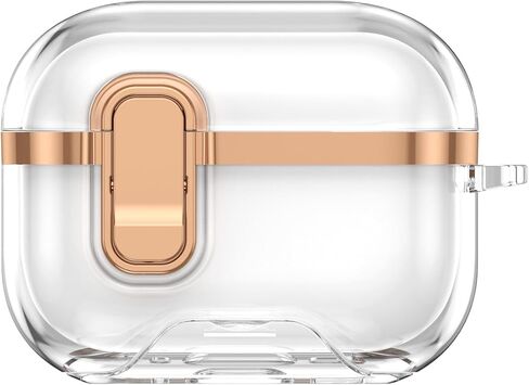 for AirPods Pro 3rd Generation (2025) Clear Electroplated Case, Shockproof Transparent Cover with Lock Clip, Keychain & Kickstand, Supports Wireless Charging for AirPods Pro 3 – DD Rose Gold in Saudi Arabia