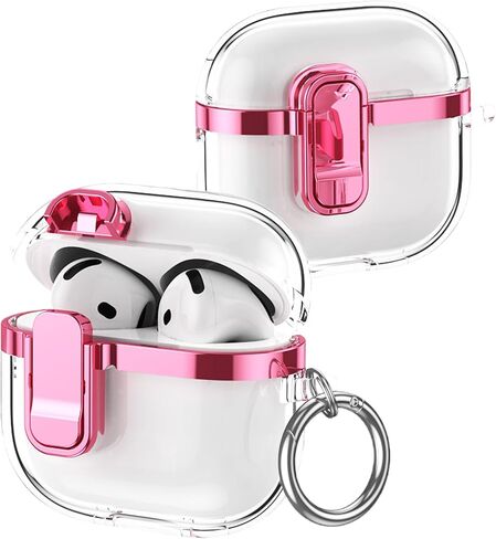 for AirPods Pro 3rd Generation (2025) Clear Electroplated Case, Shockproof Transparent Cover with Lock Clip, Keychain & Kickstand, Supports Wireless Charging for AirPods Pro 3 – DD Rose Gold in Saudi Arabia