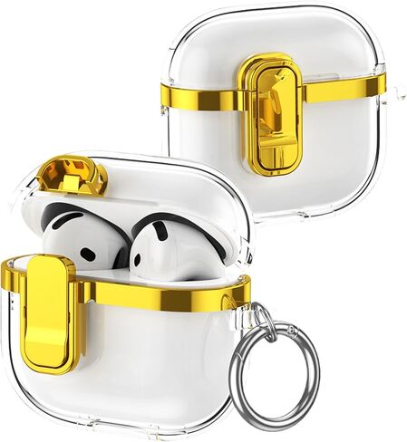 for AirPods Pro 3rd Generation (2025) Clear Electroplated Case, Shockproof Transparent Cover with Lock Clip, Keychain & Kickstand, Supports Wireless Charging for AirPods Pro 3 – DD Rose Gold in Saudi Arabia