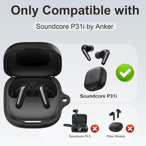 for Anker Soundcore P31i Case Cover, Soft Silicone Shockproof Protective Skin Case for Soundcore P31i Earbuds 2025 with Cleaner Kit, Keychain and Lanyard Accessories (Black) in Saudi Arabia