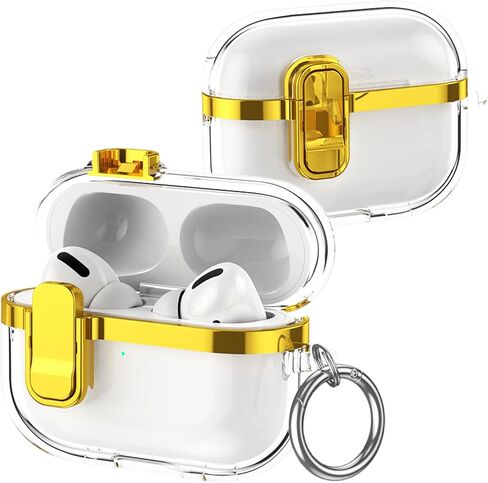 for AirPods Pro 3rd Generation (2025) Clear Electroplated Case, Shockproof Transparent Cover with Lock Clip, Keychain & Kickstand, Supports Wireless Charging for AirPods Pro 3 – DD Rose Gold in Saudi Arabia
