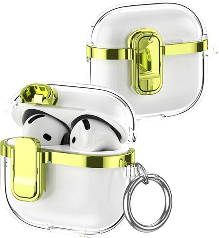 for AirPods Pro 3rd Generation (2025) Clear Electroplated Case, Shockproof Transparent Cover with Lock Clip, Keychain & Kickstand, Supports Wireless Charging for AirPods Pro 3 – DD Rose Gold in Saudi Arabia