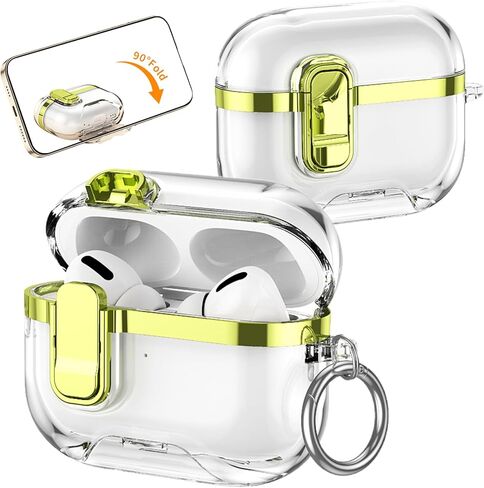 for AirPods Pro 3rd Generation (2025) Clear Electroplated Case, Shockproof Transparent Cover with Lock Clip, Keychain & Kickstand, Supports Wireless Charging for AirPods Pro 3 – DD Rose Gold in Saudi Arabia