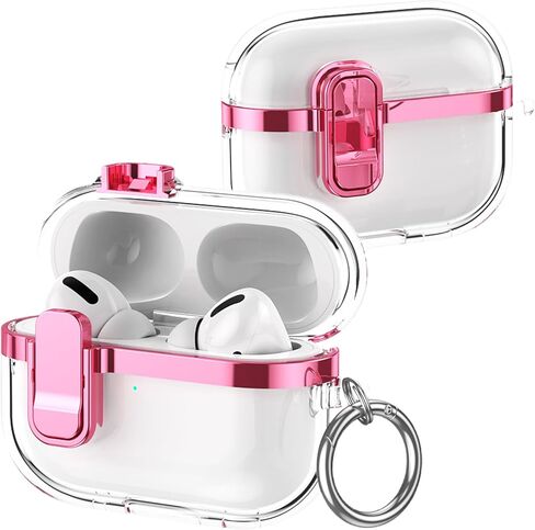 for AirPods Pro 3rd Generation (2025) Clear Electroplated Case, Shockproof Transparent Cover with Lock Clip, Keychain & Kickstand, Supports Wireless Charging for AirPods Pro 3 – DD Rose Gold in Saudi Arabia