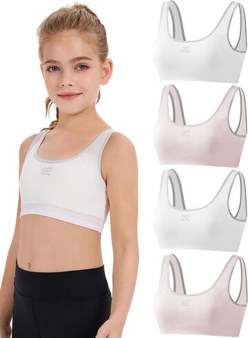 Training Bra for Girls 10-16 with Non Removable Pads Seamless Cotton Girls Sports Bras 4 Pack in Saudi Arabia