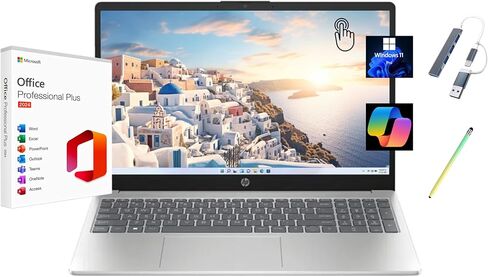 كمبيوتر محمول HP 2025 بشاشة لمس عالية الدقة مقاس 15.6 بوصة، وبرنامج Microsoft Office 2024 مجاني مدى الحياة، ومعالج Intel Core i3-1315U، وذاكرة وصول عشوائي سعتها 16 جيجابايت، ومحرك أقراص SSD سعة 256 جيجابايت، ورسومات Intel UHD، ونظام التشغيل Windows 11 Pro in Kuwait