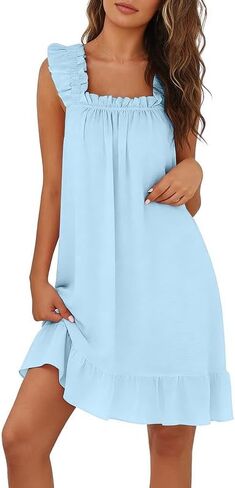 Marvmys Women's Nightgown Ruffle Sleeveless Nightshirt Bridal Sleep Shirt Square Neck Sleepwear Pajama Dress S-3XL in Saudi Arabia