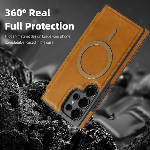 Lunivop Compatible with Samsung Galaxy S25 Ultra Case 2025 6.9 '' Flip Cover PU Leather RFID Blocking Card Holder Wallet 【Compatible with Magsafe】 Magnetic Phone Case for S25Ultra (Light Brown) in Saudi Arabia