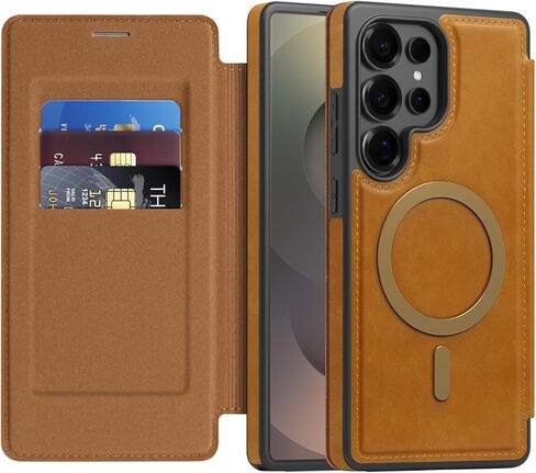 Lunivop Compatible with Samsung Galaxy S25 Ultra Case 2025 6.9 '' Flip Cover PU Leather RFID Blocking Card Holder Wallet 【Compatible with Magsafe】 Magnetic Phone Case for S25Ultra (Light Brown) in Saudi Arabia