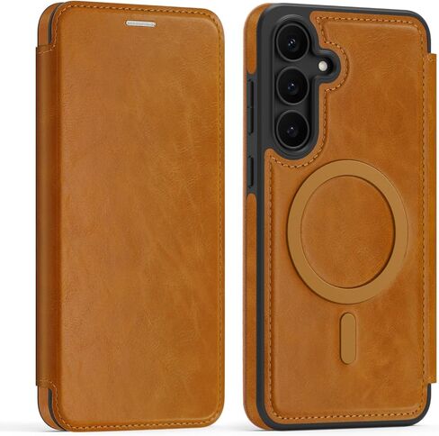 Lunivop Compatible with Samsung Galaxy S25 Ultra Case 2025 6.9 '' Flip Cover PU Leather RFID Blocking Card Holder Wallet 【Compatible with Magsafe】 Magnetic Phone Case for S25Ultra (Light Brown) in Saudi Arabia
