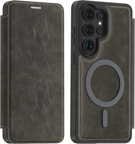 Lunivop Compatible with Samsung Galaxy S25 Ultra Case 2025 6.9 '' Flip Cover PU Leather RFID Blocking Card Holder Wallet 【Compatible with Magsafe】 Magnetic Phone Case for S25Ultra (Light Brown) in Saudi Arabia