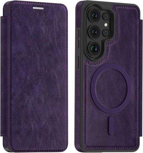 Lunivop Compatible with Samsung Galaxy S25 Ultra Case 2025 6.9 '' Flip Cover PU Leather RFID Blocking Card Holder Wallet 【Compatible with Magsafe】 Magnetic Phone Case for S25Ultra (Light Brown) in Saudi Arabia