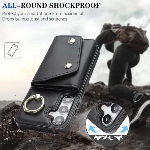 متوافق مع حافظة محفظة Galaxy S25 Plus Crossbody مع حامل بطاقات للنساء، جراب هاتف RFID محجب من جلد البولي يوريثان وحقيبة يد بسحاب وغطاء قلاب مع فتحات للبطاقات وحامل معصم دائري، أسود in Kuwait