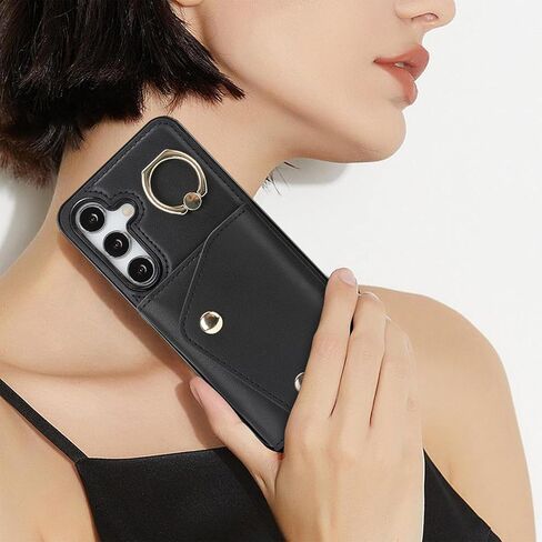 متوافق مع حافظة محفظة Galaxy S25 Plus Crossbody مع حامل بطاقات للنساء، جراب هاتف RFID محجب من جلد البولي يوريثان وحقيبة يد بسحاب وغطاء قلاب مع فتحات للبطاقات وحامل معصم دائري، أسود in Kuwait
