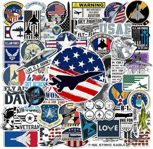 50 Pcs Air Force Vinyl Sticker Cartoon Fighter Jet Decal US Military Aircraft Stickers Tablet Phone Laptop Tumbler Skateboard Bike Luggage Christmas Gifts for Teens Coworkers Students Army Fans in Saudi Arabia