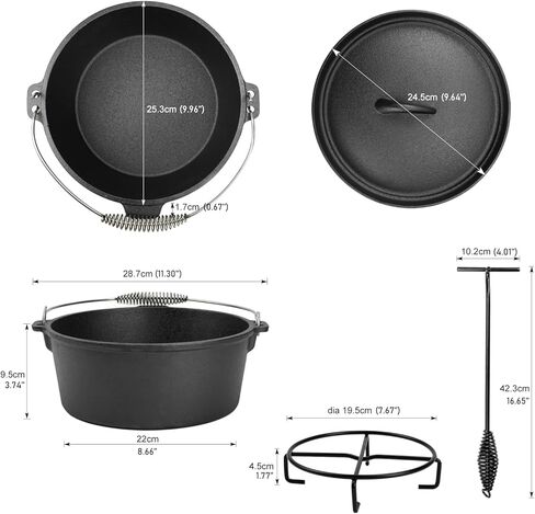 طقم قدور ومقالي من الحديد الزهر مكون من 8 قطع، مقالي من الحديد الزهر وأدوات خبز ومقلاة شواء مربعة وأدوات طهي المطبخ للتخييم in Kuwait