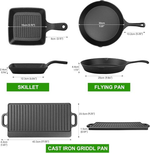 طقم قدور ومقالي من الحديد الزهر مكون من 8 قطع، مقالي من الحديد الزهر وأدوات خبز ومقلاة شواء مربعة وأدوات طهي المطبخ للتخييم in Kuwait