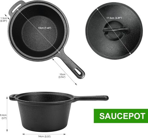 طقم قدور ومقالي من الحديد الزهر مكون من 8 قطع، مقالي من الحديد الزهر وأدوات خبز ومقلاة شواء مربعة وأدوات طهي المطبخ للتخييم in Kuwait