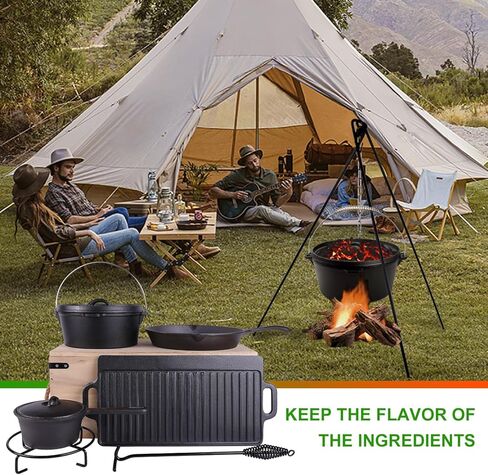 طقم قدور ومقالي من الحديد الزهر مكون من 8 قطع، مقالي من الحديد الزهر وأدوات خبز ومقلاة شواء مربعة وأدوات طهي المطبخ للتخييم in Kuwait