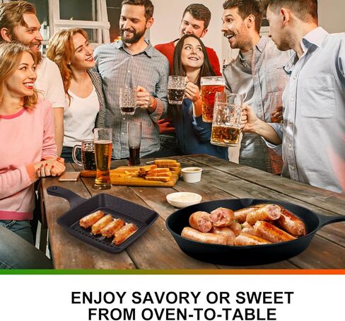 طقم قدور ومقالي من الحديد الزهر مكون من 8 قطع، مقالي من الحديد الزهر وأدوات خبز ومقلاة شواء مربعة وأدوات طهي المطبخ للتخييم in Kuwait