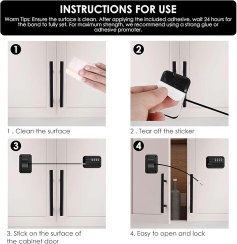4 Pack Refrigerator Lock, Heavy Duty Refrigerator Locks Kit with Password, Drill-Free Childproof Cabinet Fridge Locks, Safety Freezer Combination Lock for Refrigerator Cabinets Drawers Window, Black in Saudi Arabia