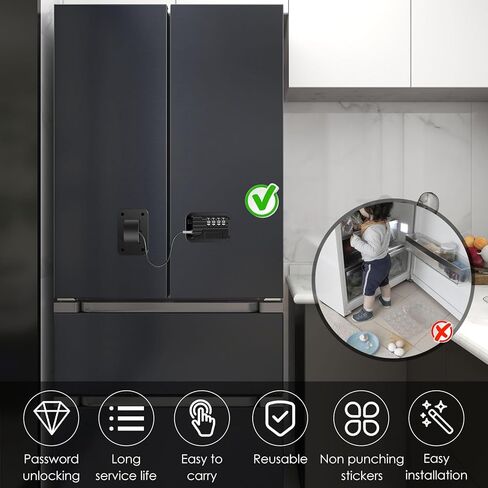 4 Pack Refrigerator Lock, Heavy Duty Refrigerator Locks Kit with Password, Drill-Free Childproof Cabinet Fridge Locks, Safety Freezer Combination Lock for Refrigerator Cabinets Drawers Window, Black in Saudi Arabia