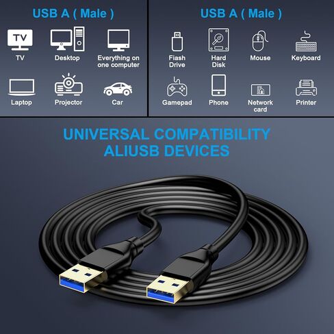 كابل USB إلى USB، 2 حزمة 6FT USB2.0 ذكر إلى ذكر كابل USBA إلى USBA طرف مزدوج A إلى USBCord لنقل البيانات، مكبر الصوت، الشاشة، مبرد الكمبيوتر المحمول، KVM، محرك الأقراص الصلبة الخارجي، التلفزيون، مشغل DVD، المحور in Kuwait