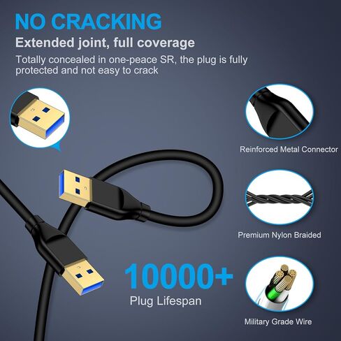 كابل USB إلى USB، 2 حزمة 6FT USB2.0 ذكر إلى ذكر كابل USBA إلى USBA طرف مزدوج A إلى USBCord لنقل البيانات، مكبر الصوت، الشاشة، مبرد الكمبيوتر المحمول، KVM، محرك الأقراص الصلبة الخارجي، التلفزيون، مشغل DVD، المحور in Kuwait