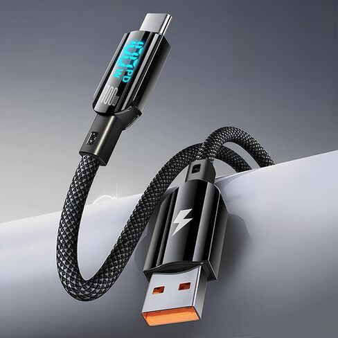 100W USB-A to USB-C Fast Charging Cable with Digital Display - 6A Type C Cable for MacBook Pro/Air, for Samsung Galaxy S24 Ultra S23-3.9FT Nylon Braided Cable，Black in Saudi Arabia