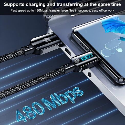 100W USB-A to USB-C Fast Charging Cable with Digital Display - 6A Type C Cable for MacBook Pro/Air, for Samsung Galaxy S24 Ultra S23-3.9FT Nylon Braided Cable，Black in Saudi Arabia