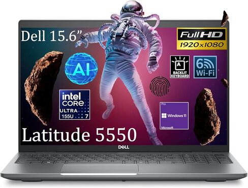 Dell Latitude 5550 15.6" FHD Business Laptop, Intel Ultra 7 155U Processor(12-Core, up to 4.8 GHz), 64GB DDR5 RAM, 2TB SSD, WiFi 6E, Bluetooth, Backlit Keyboard, Fingerprint Reader, Windows 11 Pro in Saudi Arabia