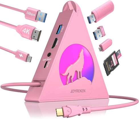 USB C Hub, 8-in-1 Vertical USB-C Multiport Hub with 4K HDMI, 100W Power Delivery, 3 USBA 3.0, USBC 5Gbps, SD/TF, Base-Stand, RGB Dongle for MacBook Air/Pro, iMac, Dell XPS, Surface, HP, iPad in Saudi Arabia