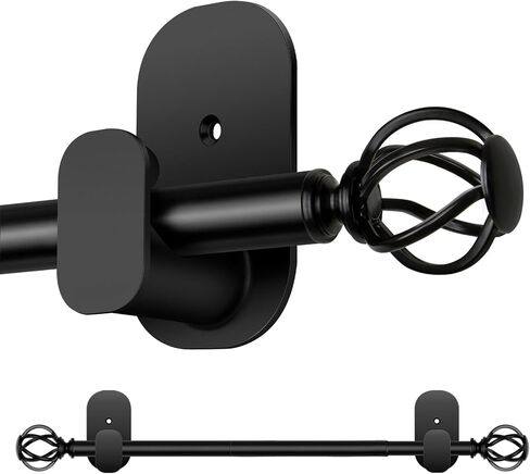 قضبان ستائر بدون حفر من 48 إلى 84 بوصة، قطر 5/8 بوصة بدون حفر مجموعة قضبان ستائر مع أقواس لاصقة ونهائيات قفص ملتوية، صديقة للمستأجر في شقة غرفة النوم، أسود in Kuwait