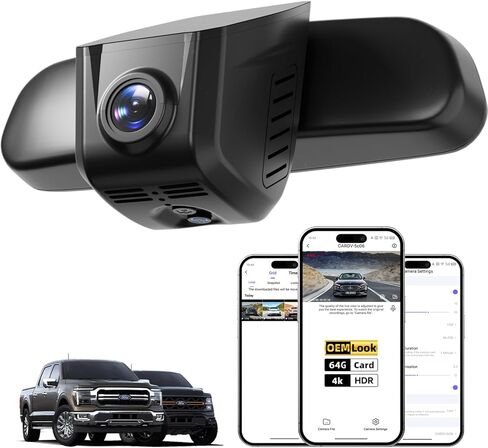 4K Dash Cam for Ford F150/F250, Factory-Style Seamless Dash Camera for Cars, Night Vision with 150° Wide Angle, Loop Recording, G-Sensor, App Control, Easy to Install, Plug and Go, 128GB Card in Kuwait