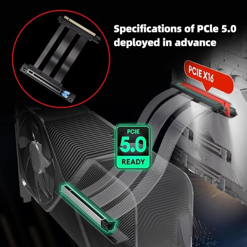 Zunate PCIE 5.0 Riser Cable 16X, High Speed Gen 5 GPU Extension for Vertical Mount, 128GB / s EMI Shielded & Flexible, 90 Degree Connector for 4090 & PCIE 4.0 (15cm) in Saudi Arabia