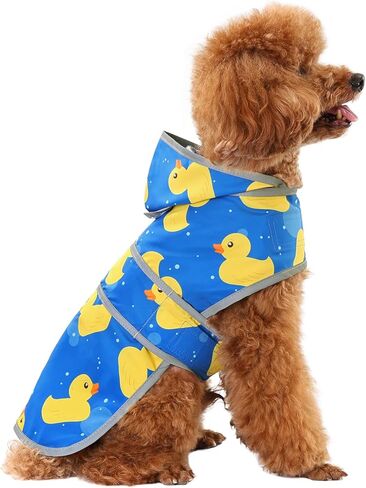 Dog Raincoat for Small Dogs Puppies Waterproof Jacket Hooded Rain Coats with Reflective Strips Leash Hole & Poncho Adjustable Fit (Duck,S) in Saudi Arabia