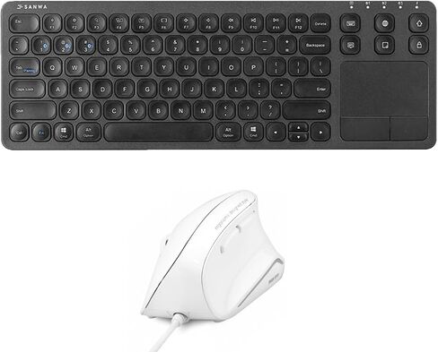 SANWA 9WN Wired Ergonomic Mouse + GSKB066 Bluetooth Keyboard with Touchpad Set, Silent Click Vertical Computer Mice, Multi Device Trackpad Keyboard, Compatible with Win, Mac, Laptop, PC, White + Black in Saudi Arabia