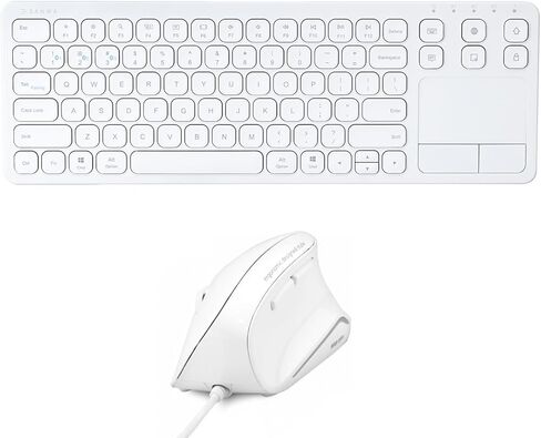 SANWA 9WN Wired Ergonomic Mouse + GSKB066 Bluetooth Keyboard with Touchpad Set, Silent Click Vertical Computer Mice, Multi Device Trackpad Keyboard, Compatible with Win, Mac, Laptop, PC, White in Saudi Arabia