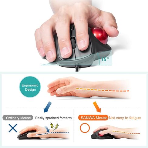 SANWA Wired Trackball Mouse + Bluetooth Keyboard with Touchpad Set, Silent Click Roller Ball Mice, Multi Device Trackpad Keyboard, Compatible with Mac, Laptop, Computer, Windows, macOS, Red in Saudi Arabia